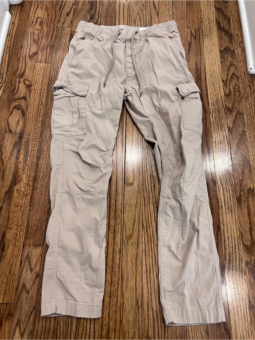 H&M Men's Slim Fit Cargo Joggers Pants Utility Drawstring Khaki Size Medium